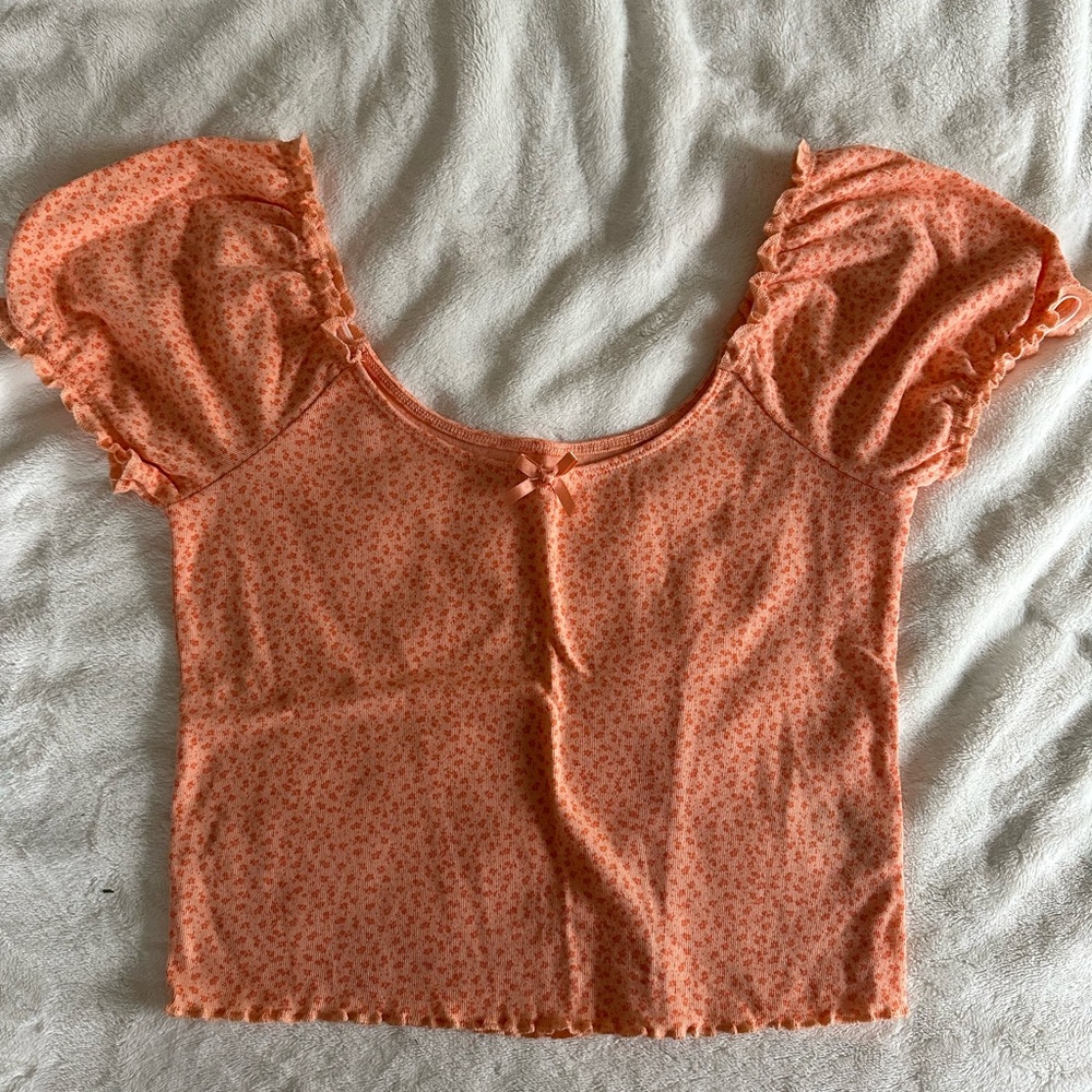 American Eagle Outfitters Orange Cap Sleeve Ruffled Crop Top